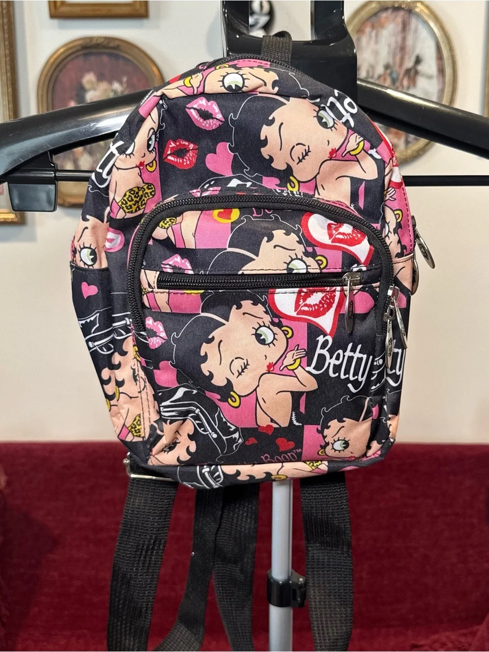 Betty Boop Y2K Black, Pink & Cream Mini Backpack with Character Print